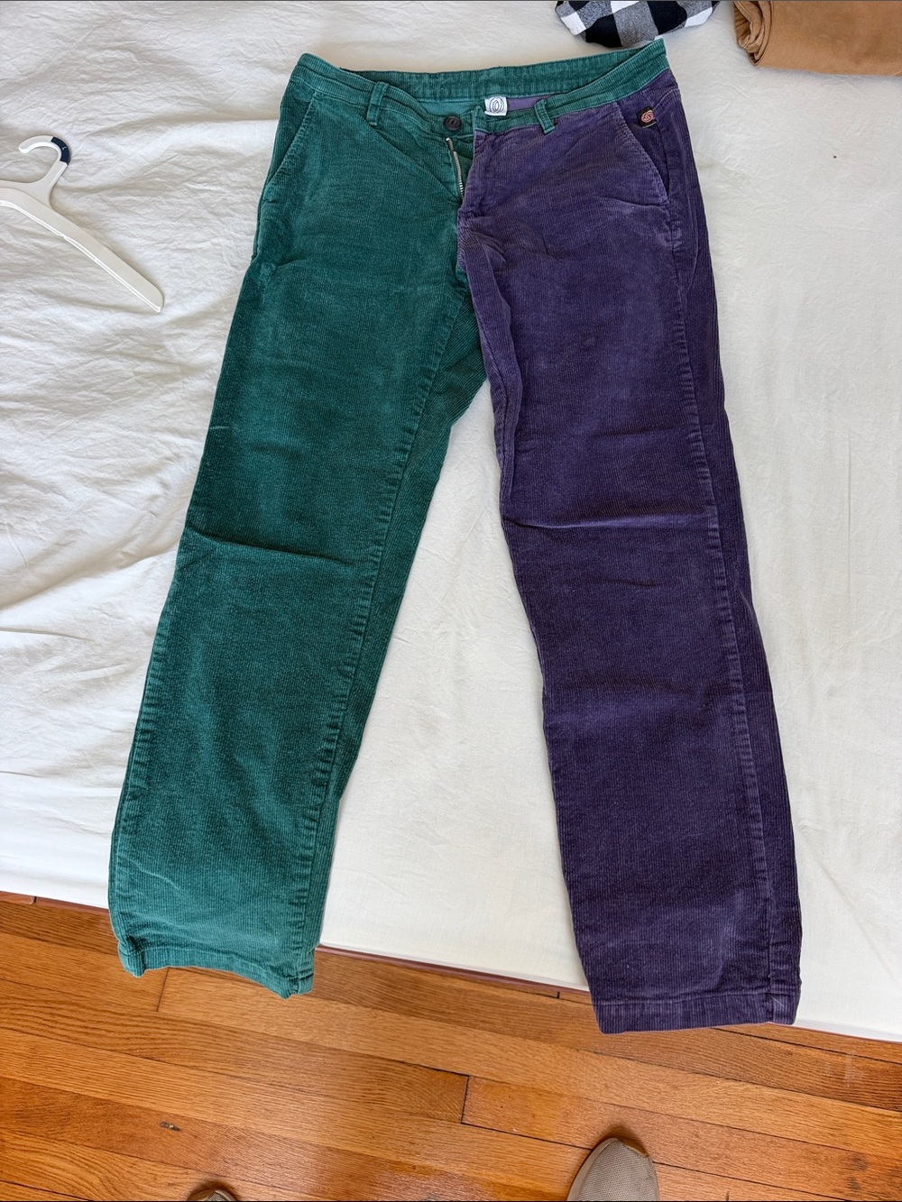 Two-Tone Corduroy Pants - Green & Purple